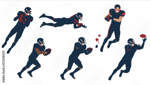 American Football Players Silhouettes – Vector Illustration Set AI EPS PNG JPEG