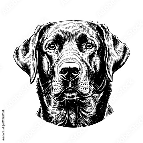Vector art of black and white labrador retriever head illustration