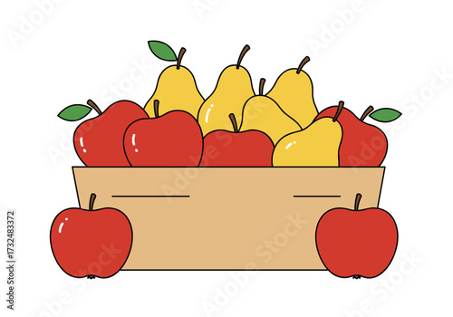 Harvesting fresh apples and pears in a wooden basket colorful vibrant food