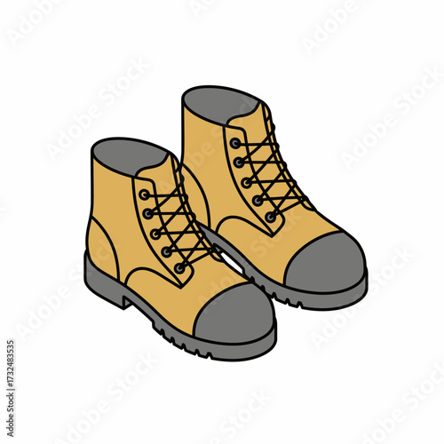 Isometric icon of safety boots. Protective work footwear for construction and industrial use, vector illustration.