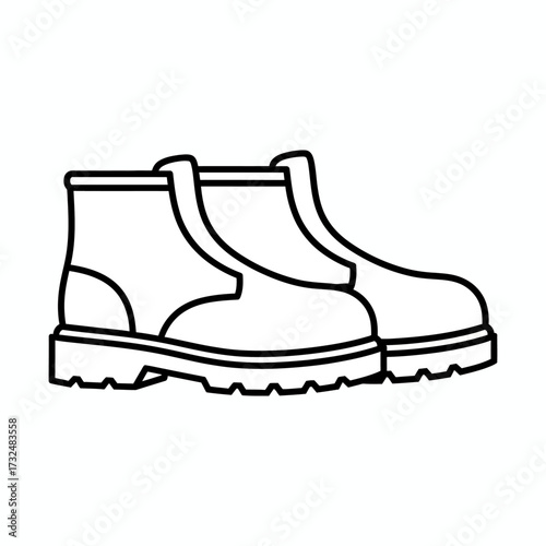 Outline icon of safety boots. Work footwear for protection in construction or industrial sites, vector line art.