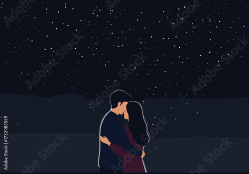 Romantic embrace under a starry sky couple in love digital nighttime view sentimental vibe