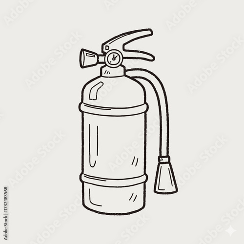 Doodle illustration of a fire extinguisher. Hand-drawn sketch of firefighting equipment for emergency safety and protection.