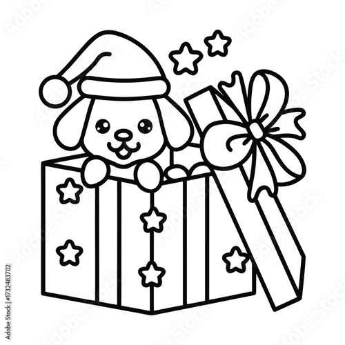 Christmas animal coloring page, Animal coloring page, winter animal coloring pages, black and white illustration, Animal Christmas line art