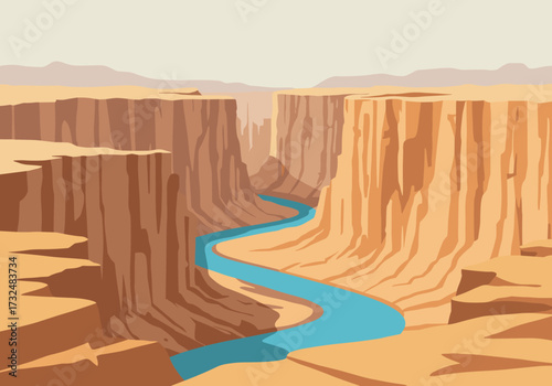 River carving through canyon landscape desert environment digital aerial view serenity and nature's beauty