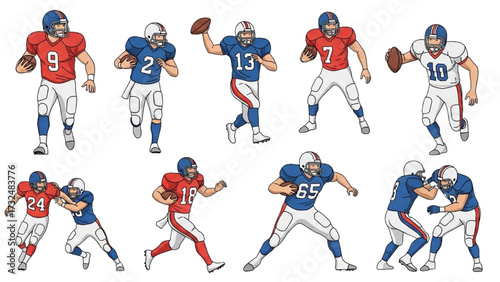 American Football Players Silhouettes – Vector Illustration Set AI EPS PNG JPEG