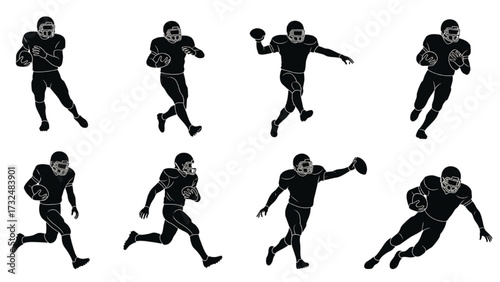 American Football Players Silhouettes – Vector Illustration Set AI EPS PNG JPEG