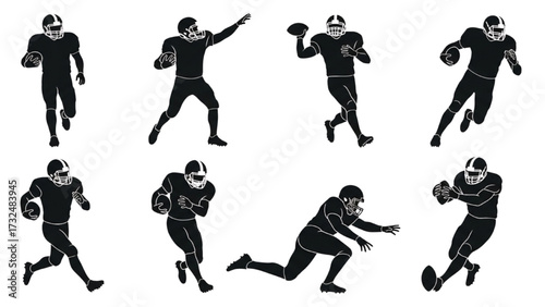American Football Players Silhouettes – Vector Illustration Set AI EPS PNG JPEG
