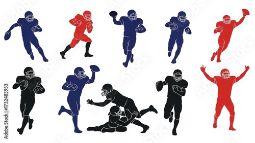 American Football Players Silhouettes – Vector Illustration Set AI EPS PNG JPEG