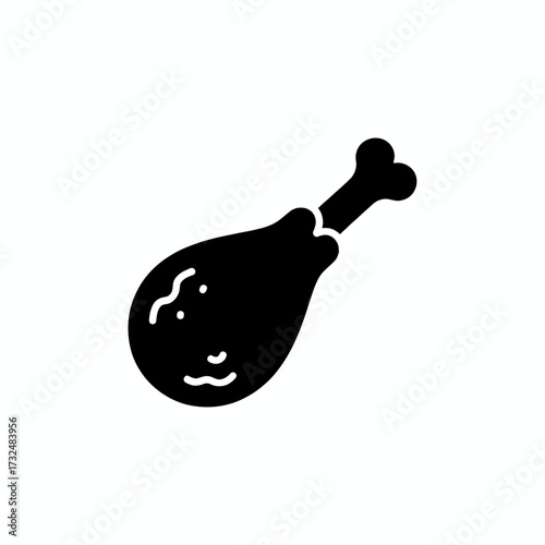 Fried chicken drumstick, black solid glyph icon. A silhouette symbol for poultry, meat, and fast food meals.