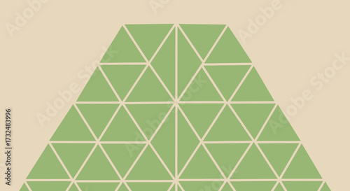 Pyramid shape created using green triangles on a beige background