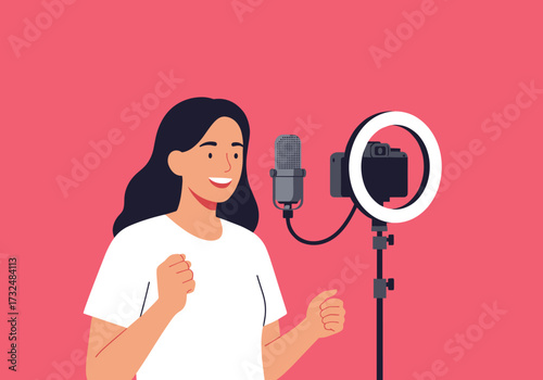 Engaging live streaming session home digital content creation bright environment front view interactive experience