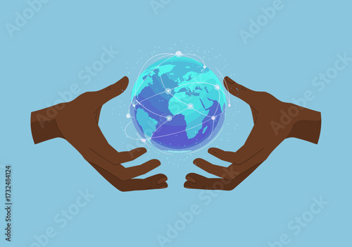 Global unity action hands holding earth digital environment inspirational concept artistic viewpoint