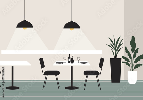 Dining experience in modern restaurant interior urban setting digital minimalist design