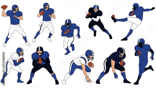 American Football Players Silhouettes – Vector Illustration Set AI EPS PNG JPEG