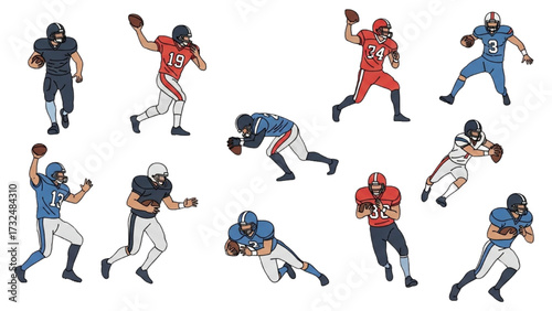 American Football Players Silhouettes – Vector Illustration Set AI EPS PNG JPEG