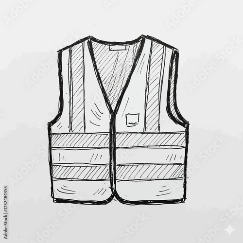 High-visibility safety vest sketch. A hand-drawn doodle of protective workwear for construction and road workers.