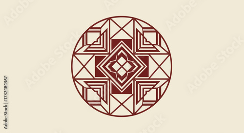 Geometric medallion with squares, diamonds, and triangles