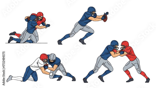 American Football Players Silhouettes – Vector Illustration Set AI EPS PNG JPEG