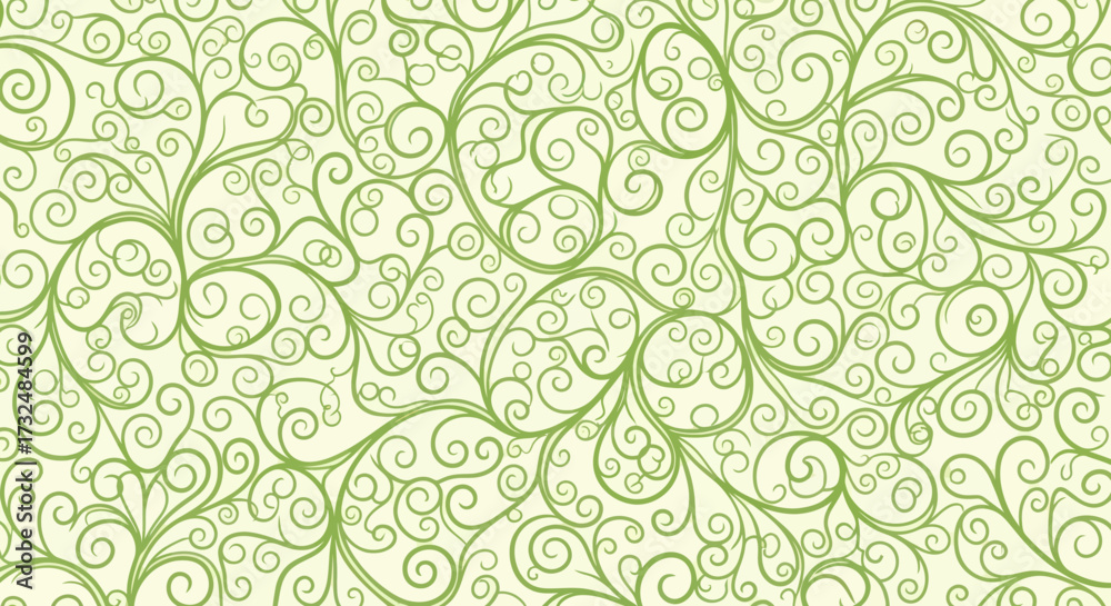 Fototapeta premium Green curly vines on cream