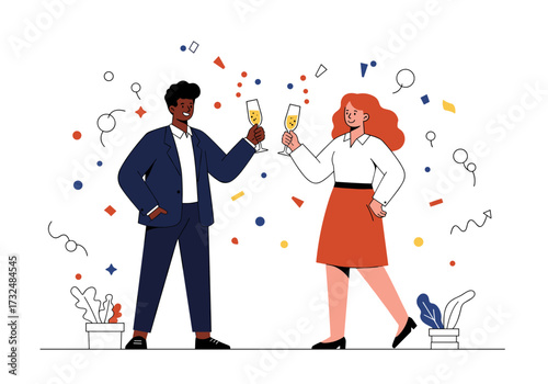 Celebration toast between friends party venue digital festive setting eye-level view joyful concept
