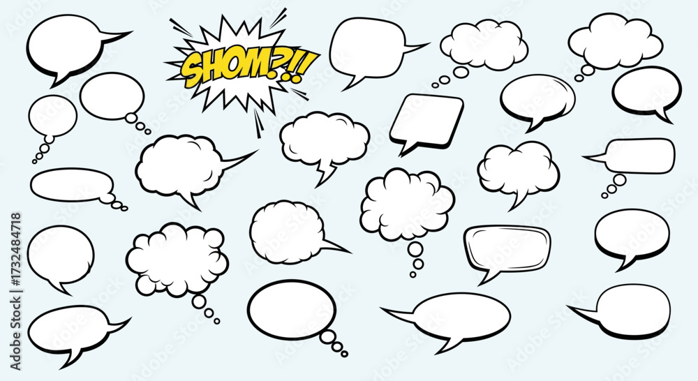 Fototapeta premium Speech bubbles comic dialog communication message conversation chat talk discussion announcement expression thought idea opinion statement remark comment note text quote saying cartoon vector graphic 