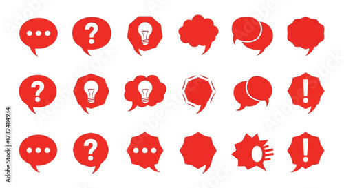Speech bubbles communication chat message dialog conversation talk discussion idea question answer exclamation point symbol icon graphic design vector illustration red white shape thought cloud sign