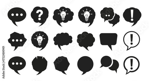 Speech bubbles communication conversation dialogue message chat talk idea question answer exclamation thought cloud icon symbol vector design graphic illustration bubble speak communicate discuss info