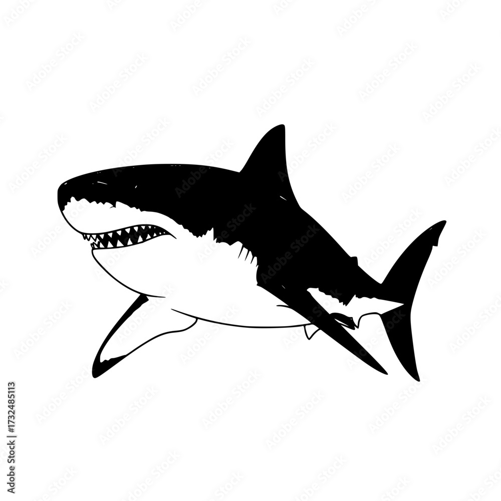 Fototapeta premium Vector art of great white shark illustration with sharp teeth and streamlined body