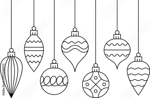 Christmas ornaments vector line art set hanging decoration holiday drawing design graphic 90