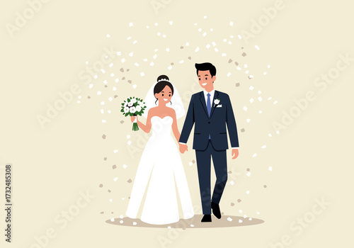 Wedding celebration of a joyful couple outdoor venue festive atmosphere style