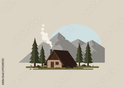 Relaxing cabin retreat in the mountains digital peaceful nature scene scenic view cozy atmosphere