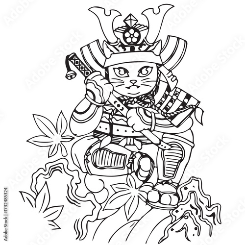 cat tattoo samurai one