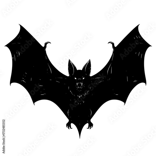 Vector art of silhouette of bat with spread wings, dark and mysterious design