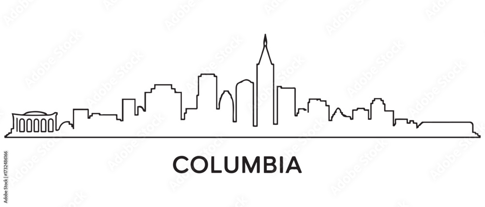 Fototapeta premium Columbia Line Art skyline silhouette. Black Columbia city. with white background