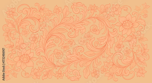 Floral peach pattern with twirls