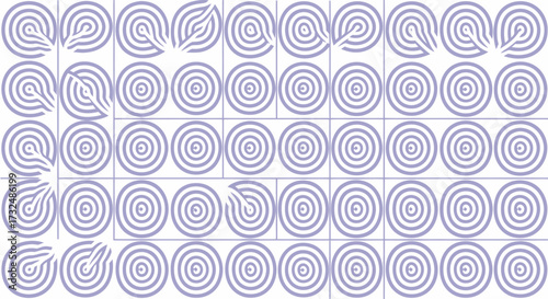 Circle pattern grid with partial circles and distorted concentric shapes in light purple