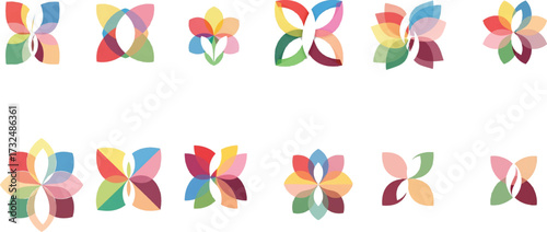 Overlapping petal shapes forming abstract flowers petals