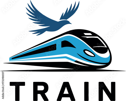 Train logo design vector illustration of modern train with bird for transportation