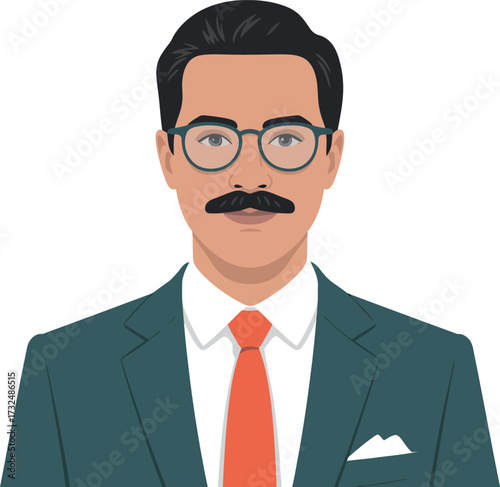Man with mustache wearing glasses and suit vector illustration stock photo image asset