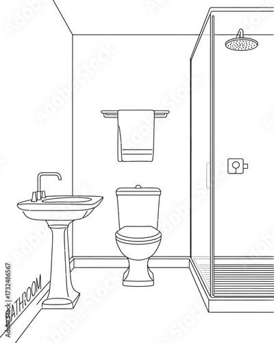 Minimalist line art bathroom illustration scalable vector graphic for interior design projects silhouette vector illustration white background