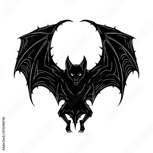 Vector art of black bat silhouette with spread wings