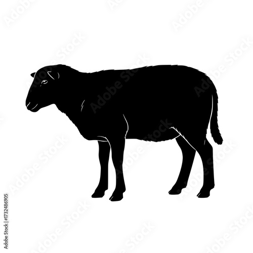 Vector art of black silhouette of cow standing sideways