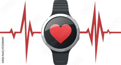 Modern Smartwatch Displaying Heartbeat Symbol Representing Health and Fitness Technology
