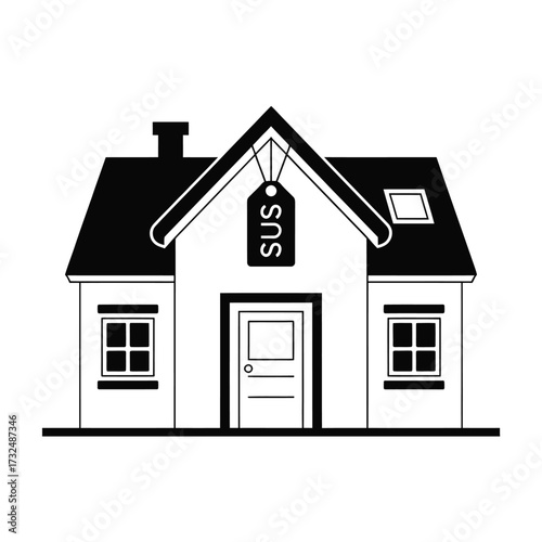 House with sus tag on roof representing suspicious real estate