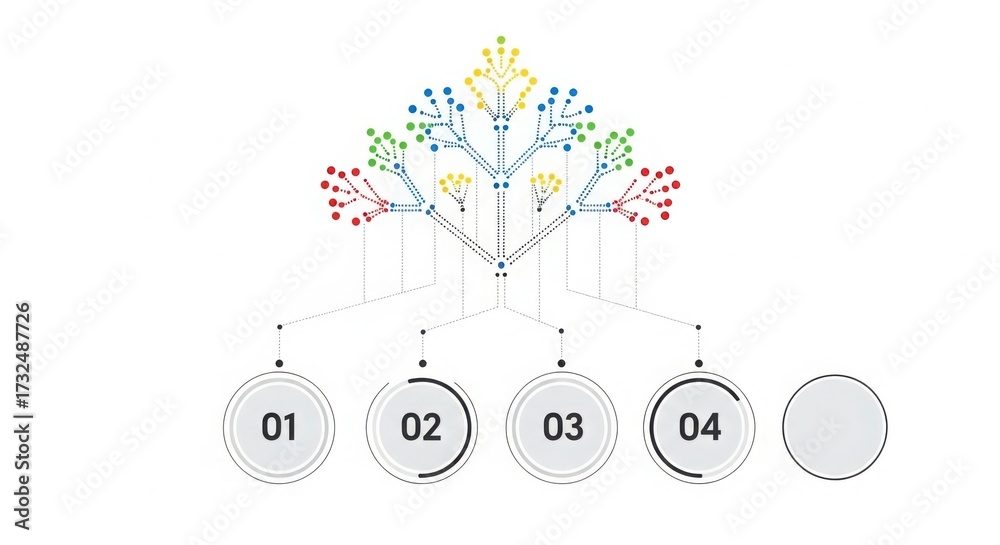 Fototapeta premium Diagram with four numbered steps and colorful tree structure