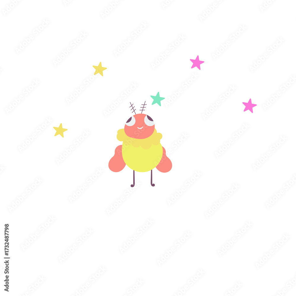 Fototapeta premium Cute stylized bug in flat cartoon style with bright colors and simple shapes. Isolated vector on transparent background.