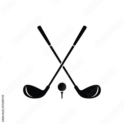 Two crossed golf clubs and ball on tee simple icon