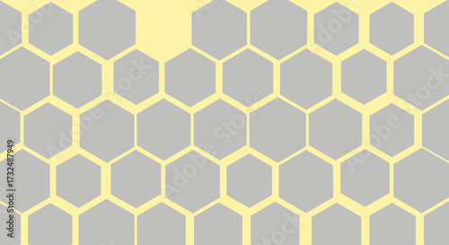 Grey hexagons arranged on a pale yellow background, honeycomb-like