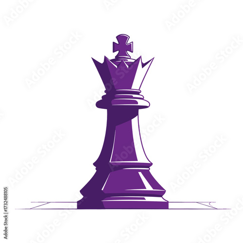 Elegant Purple Chess Queen Piece Isolated on White Background.